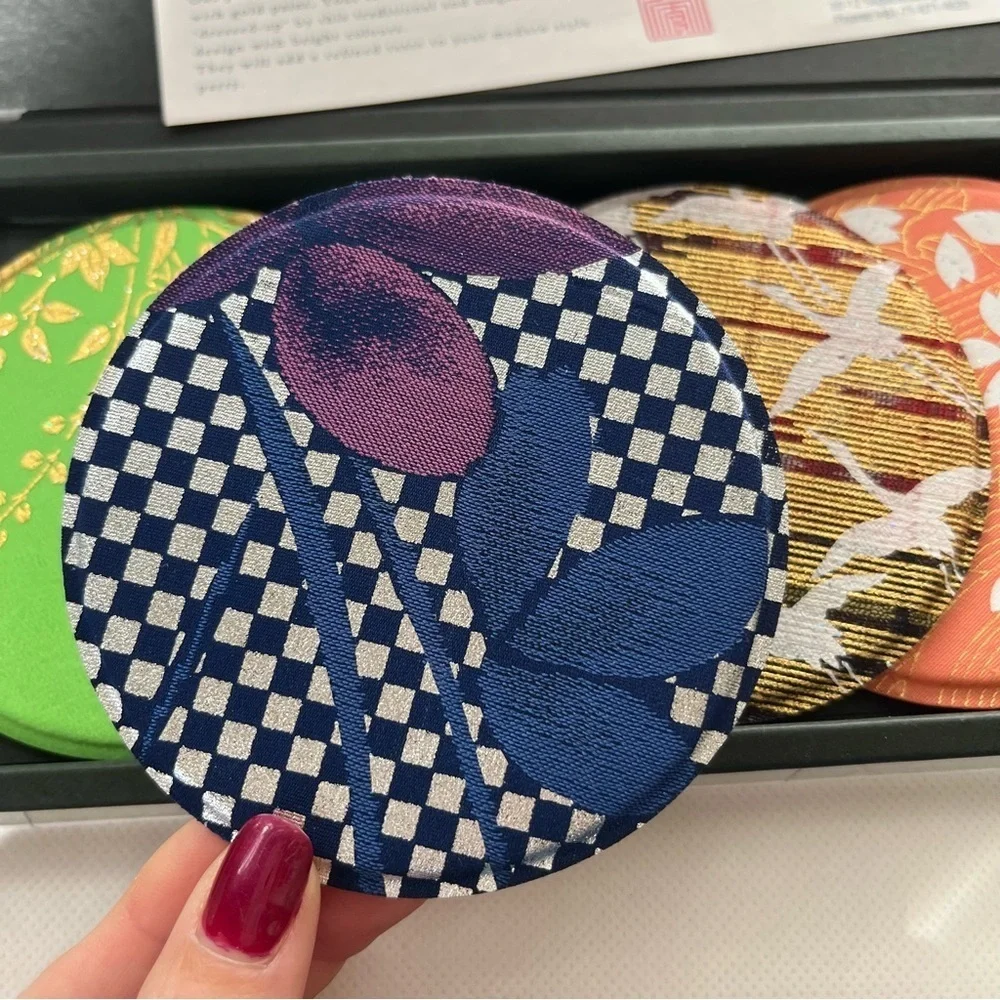 Japanese Coasters Gold Painted Yuzen Table Wares Kimono Fabric Coasters